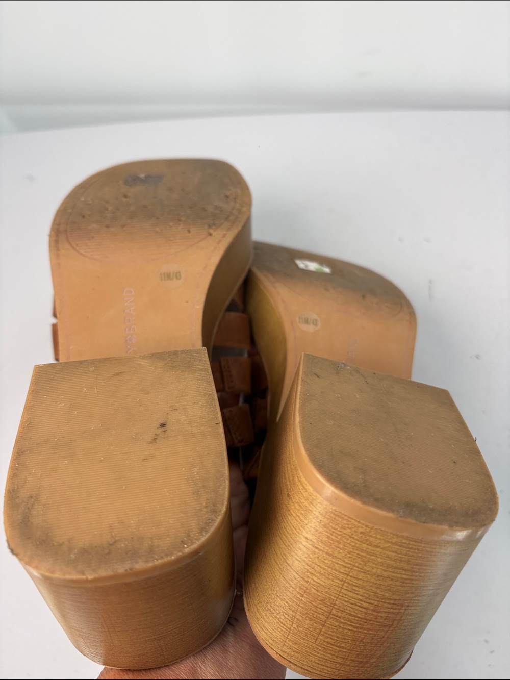 👟 Lucky Brand Tan soft leather Slide Mules with Block Heel - Picture 7 of 9